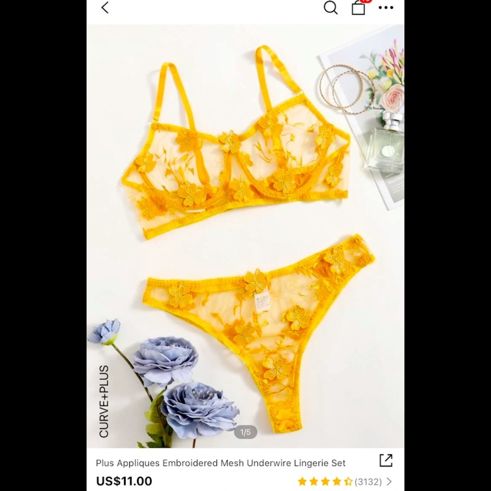 Yellow / gold Mesh Lingerie set
